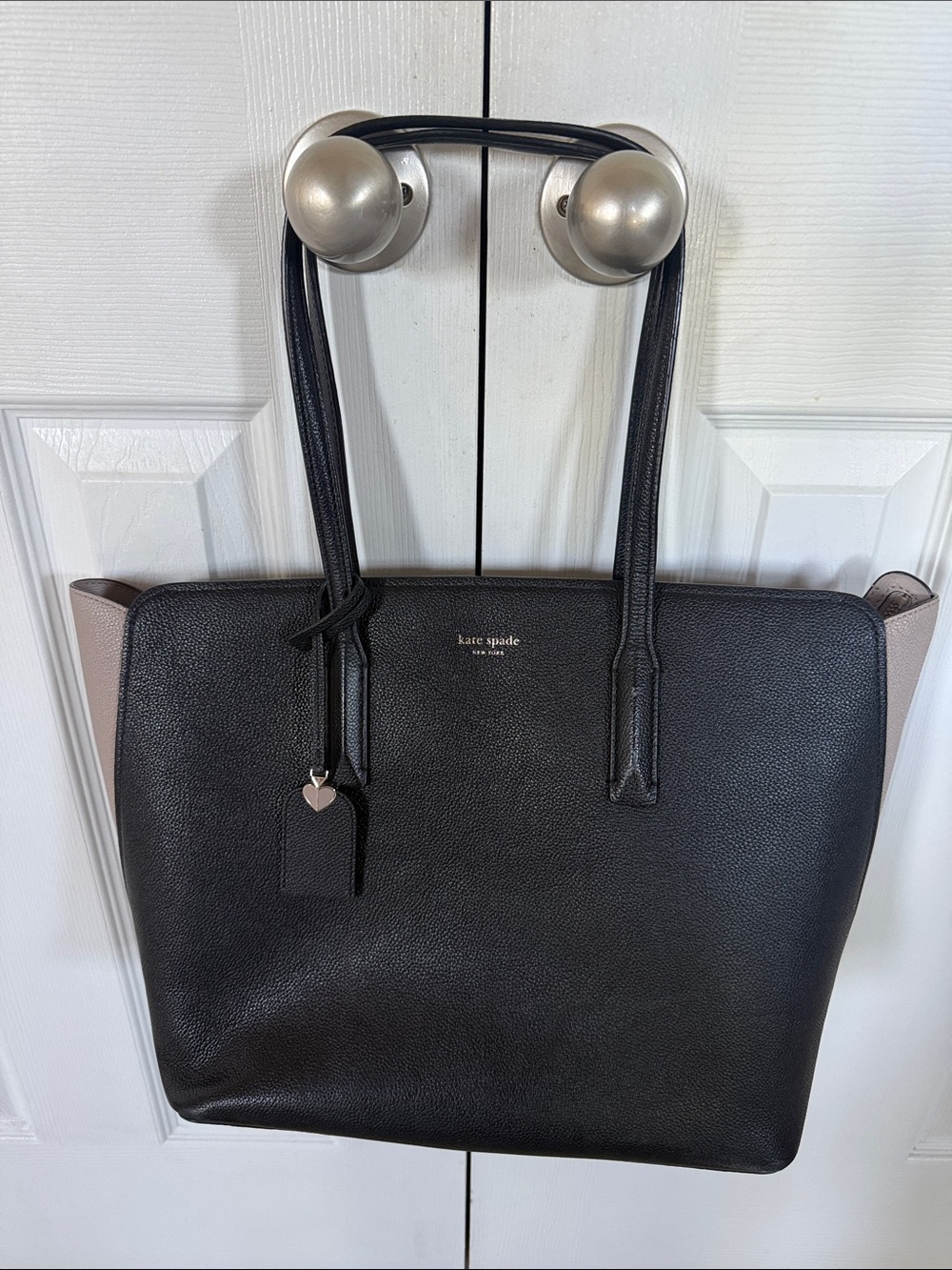 kate spade Black Leather Tote with Taupe Side Panels